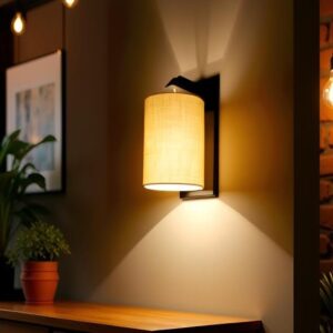 LIGHTANGLE Wooden Surface Mounted Classic Fabric Oval Shape Wall Lamps (Gold)