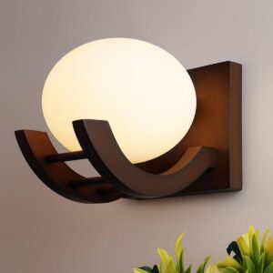 Somil Stylish Wooden Wall Lamp with Hand Decorated Glass Shade | Elegant Indoor Wall Light for Home, Living Room & Bedroom