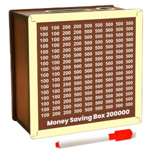 BELOXY Money Saving Box for Kids and Adults | Wooden Money Bank with Lock | Big Size Piggy Bank 2 Lakh Target | 1 Lakh Saving Box with Numbers | Unideal Hundi Pig (Money Bank New 1)