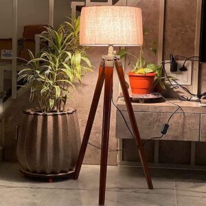 Modern Floor Lamp for Living Room Traditional Farmhouse Boho Floor Lamp Mid-Century Pole Lamp with Linen Lamp Shade, Side Lamps for Living Room Long, Standing Lamp(Brown)